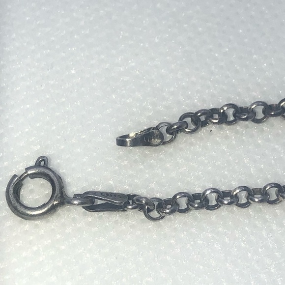 VINTAGE Sterling Silver Rolo Link Bracelet w Red Crystal Heart Charm 7.5” - Picture 5 of 7